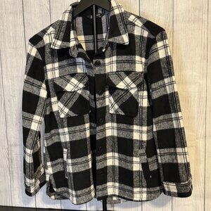 Member’s Mark Women’s Plaid Shacket Black White Button Front Size XL